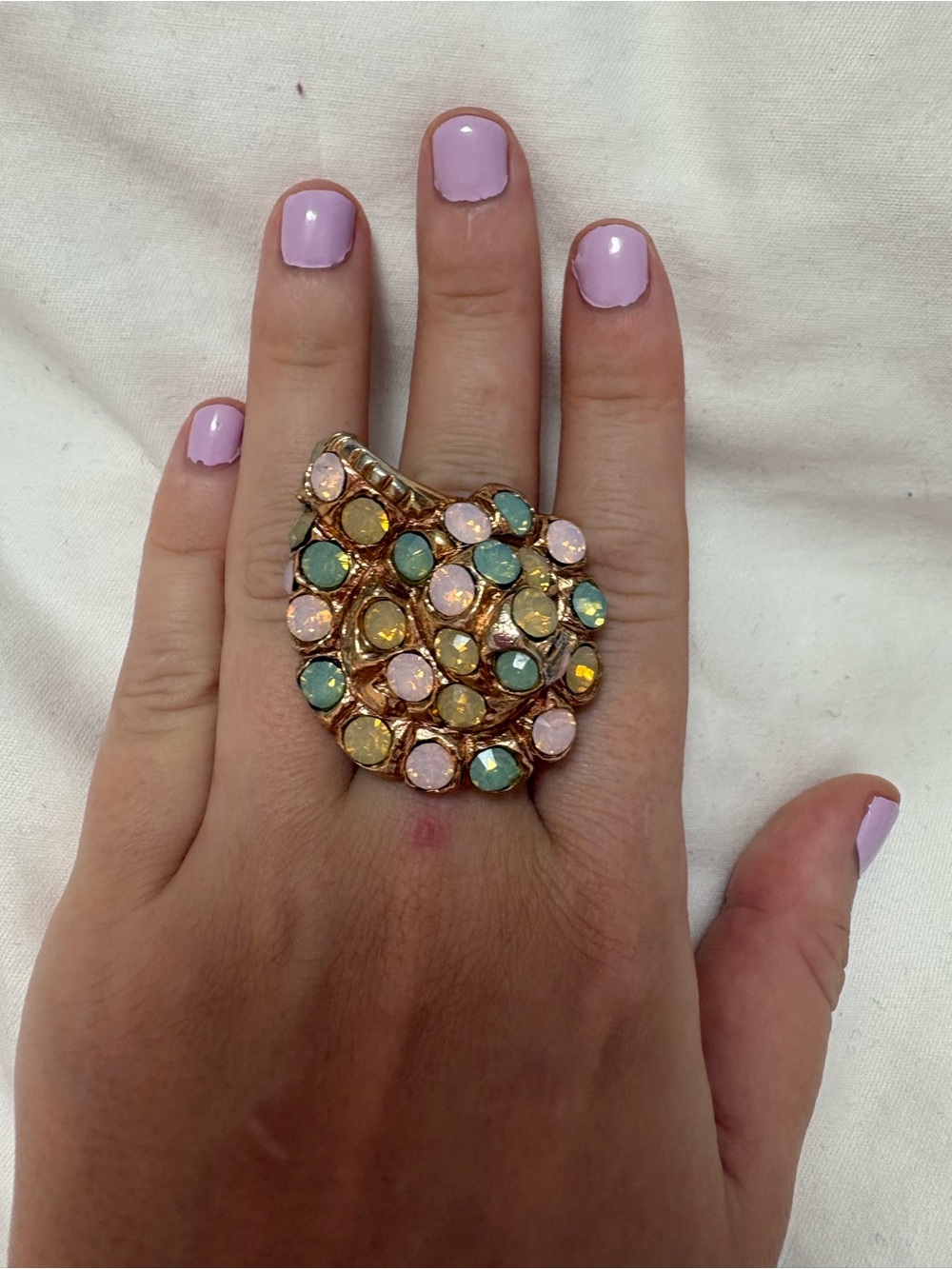 Oscar De La Renta Multi-Stone Gold Cocktail Sea Shell Ring - Pastel Gem Cluster